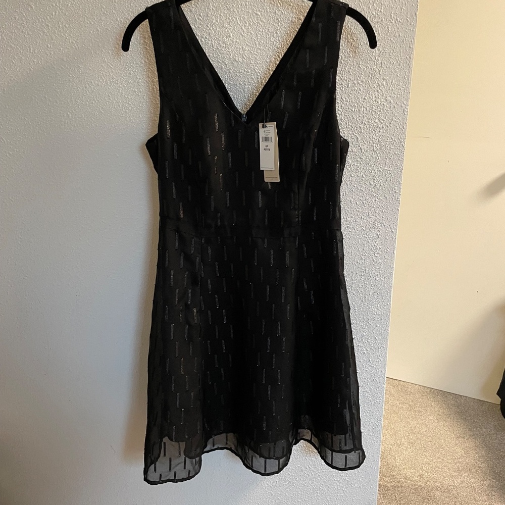 NWT banana republic black glitter flared sleeveless black dress 6 petite 6P - Picture 3 of 8